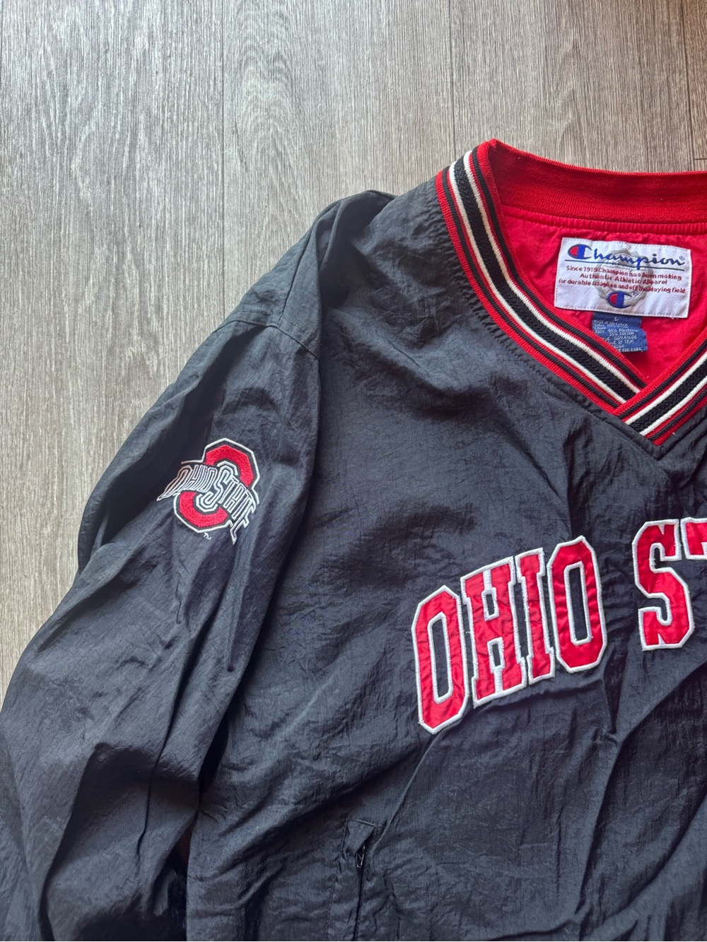 Vintage Ohio State Champion Red and Black Striped Collar Windbreaker - Picture 5 of 8